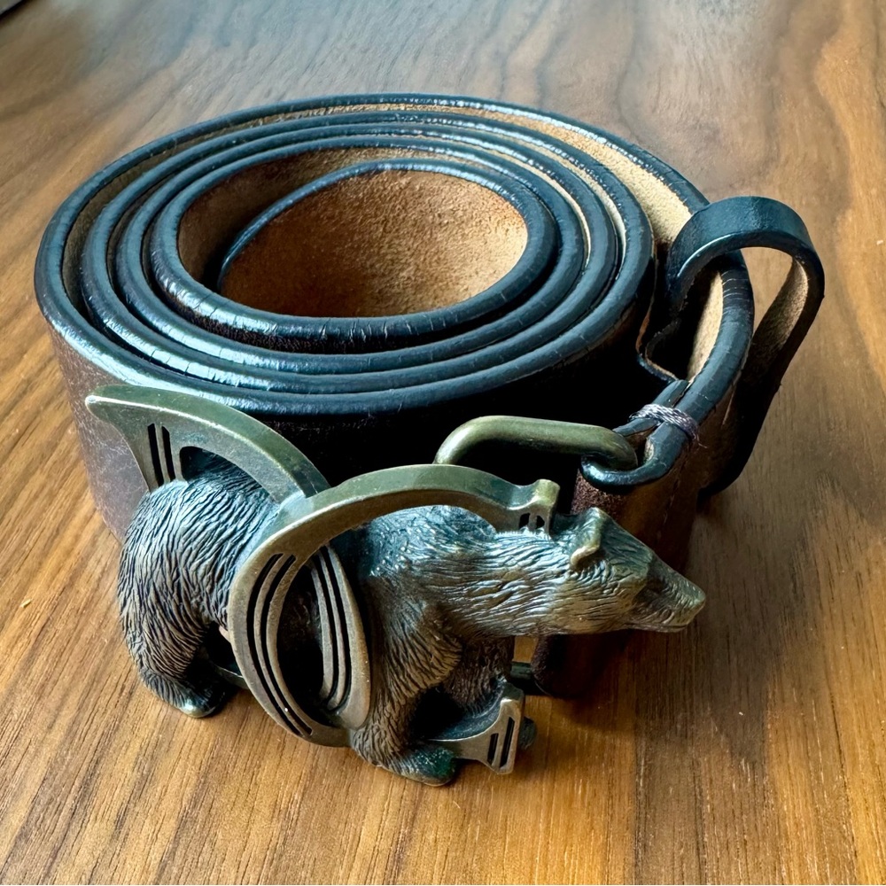 DSQUARED2 Brown Leather Belt with Bear Buckle.